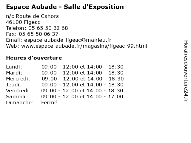 Horaires d ouverture Espace Aubade Salle d Exposition n c